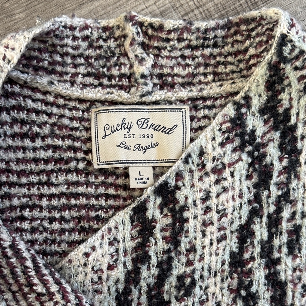 Lucky Brand Burgundy and Cream Knit Cardigan - Picture 4 of 5